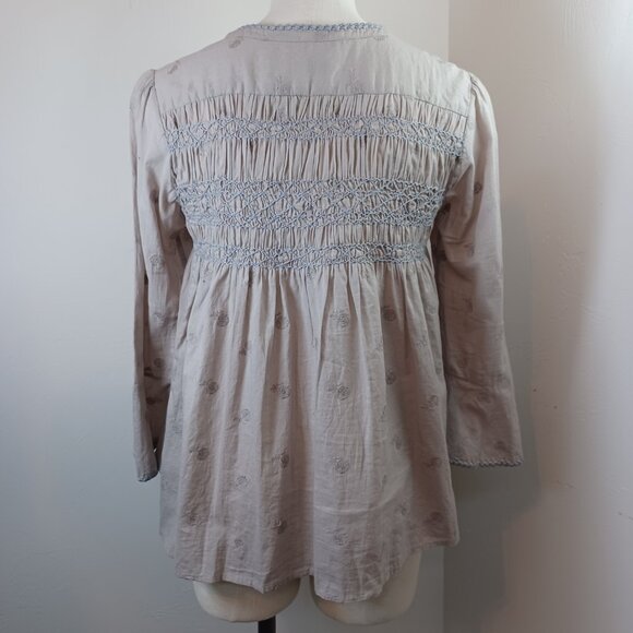 Odd Molly Top Gray Embroidered Boho Peasant Style Cotton Blouse Size Small - Picture 8 of 11
